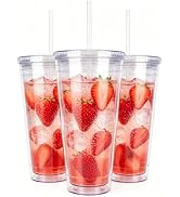 Sursip 32oz Clear Cups with Lid and Straw, Reusable Iced Tea Tumblers | BPA Free Acrylic Plastic ...