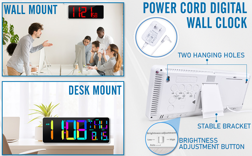 POWER CORD DIGITAL WALL CLOCK