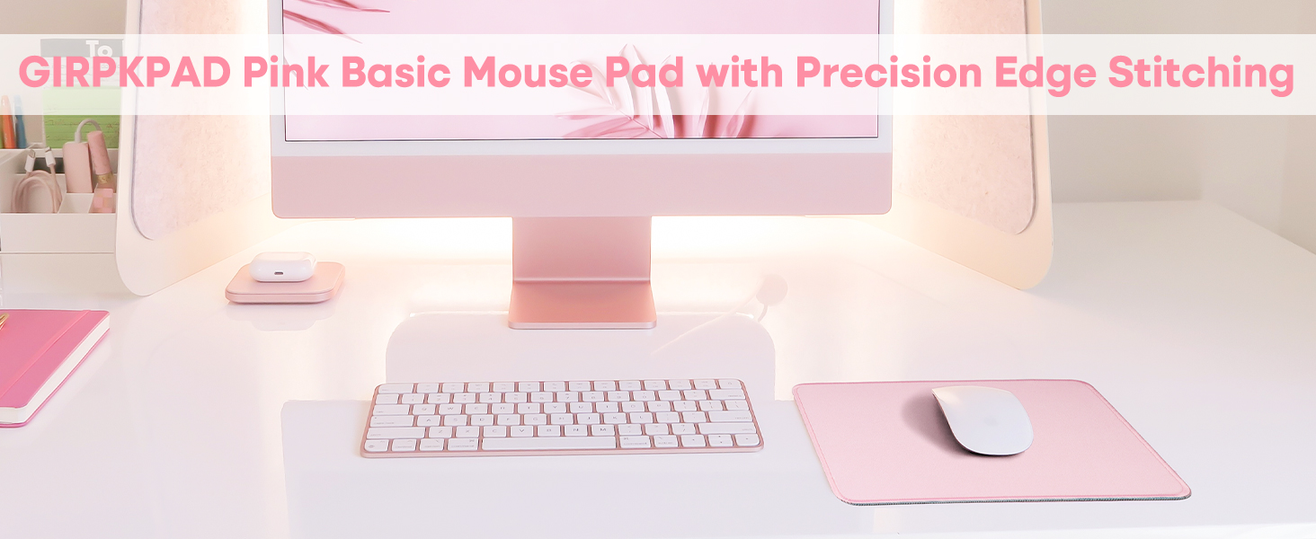 GIRPKPAD pink basic mouse pad with precision edge stitching