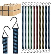 10 Pack Bungee Cords with Hooks,80 inches Stretchable Long Flat Bungee Straps Heavy Duty Outdoor ...