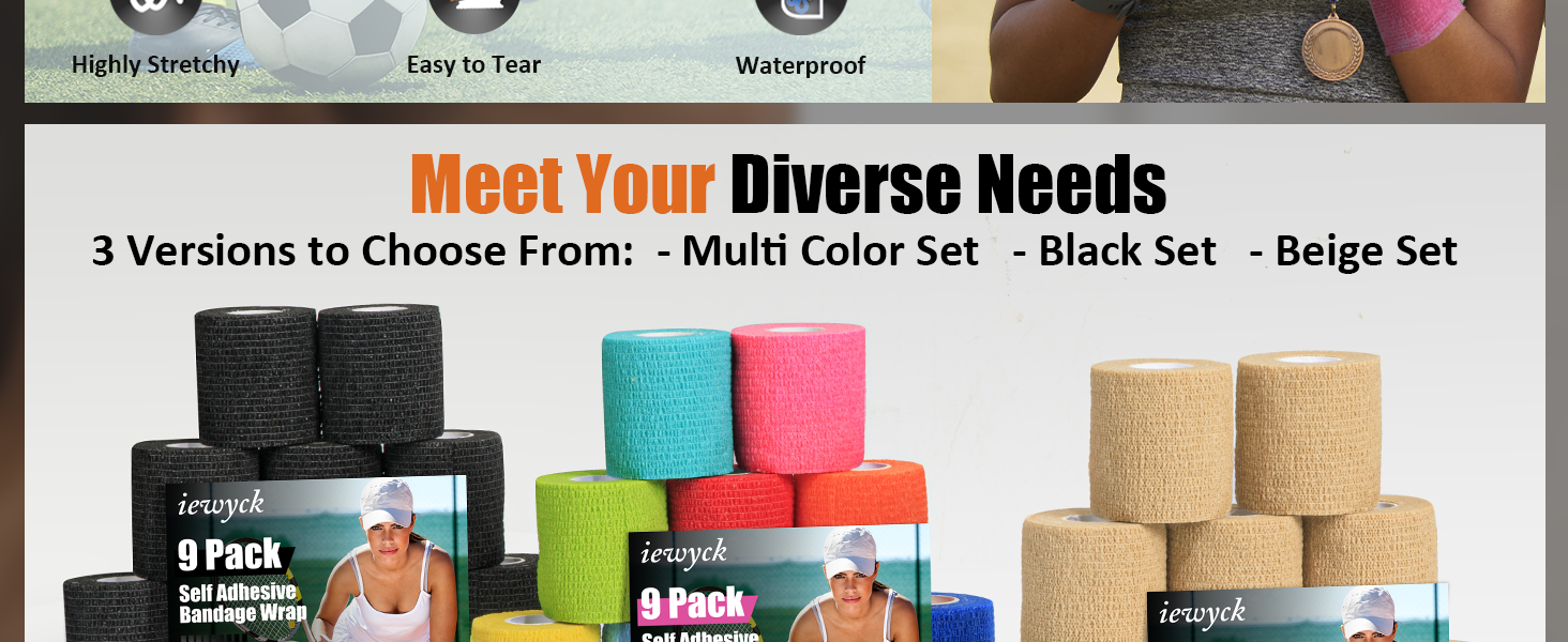 Upgraded 9-Pack Self Adhesive Bandage Wrap