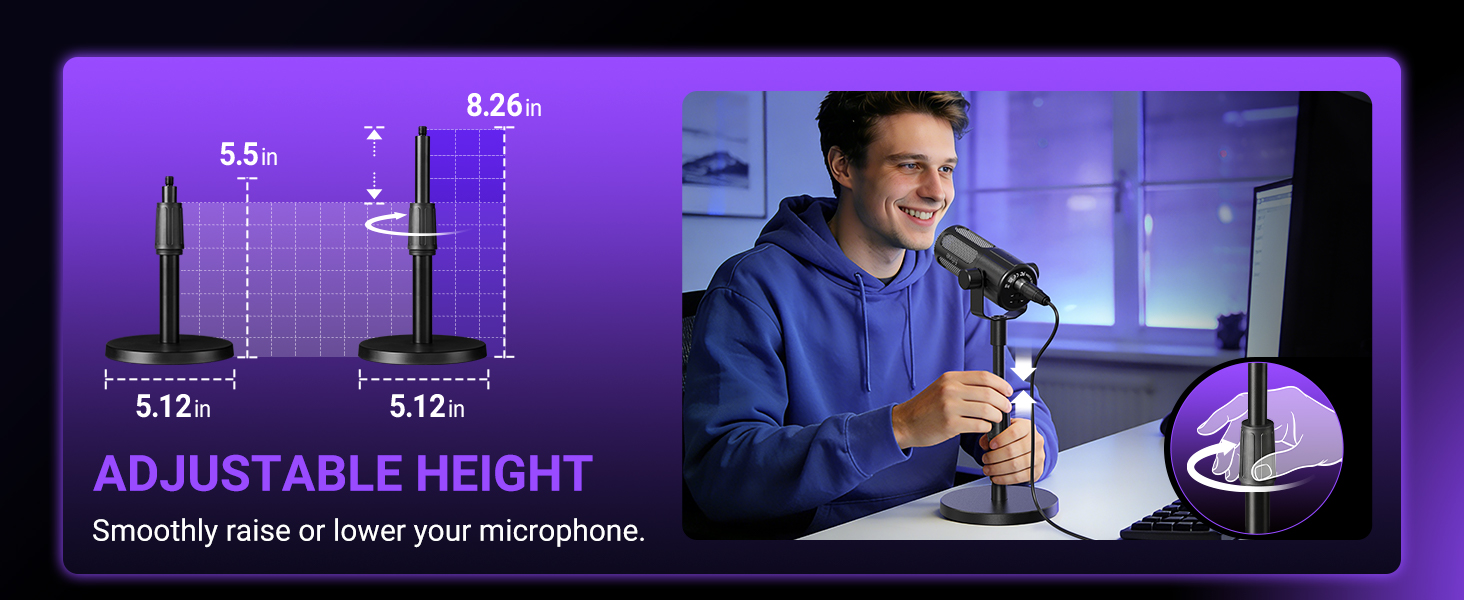 Height-adjust tabletop mic stand