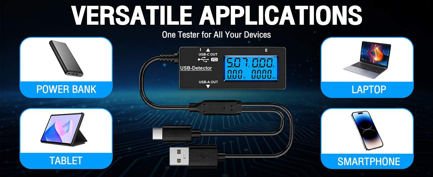USB Tester USB Power Meter, USB Cable Tester & Voltage Meter with Type-C, DC 0-5A Digital Multimeter