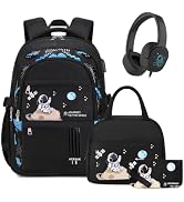 ACESAK Backpack for Boys with Wired Headphones,Insulated Lunch Bag & Pencil Case, Boys Backpack L...