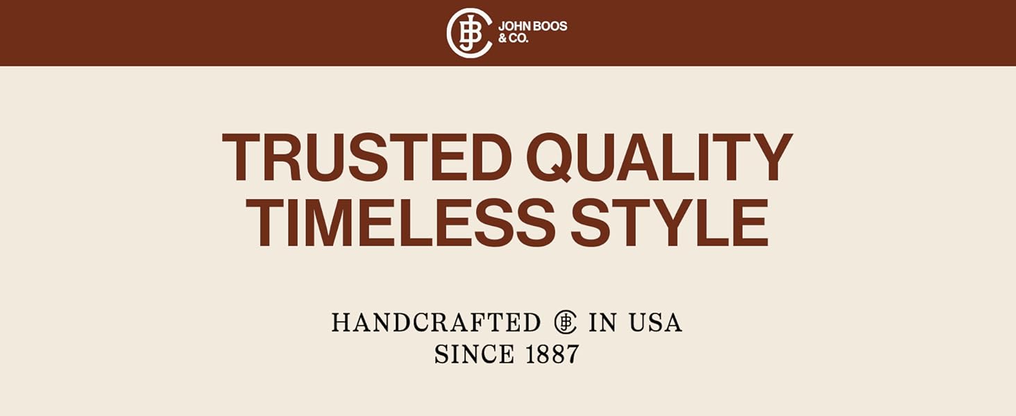 John Boos logo on brown bar above. Text reads: Trusted Quality Timeless Style, on beige background.