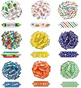 RUSPEPA Birthday Pull Bow for Gift Wrapping - Colorful Design for Birthday, Holiday, Birthday, We...