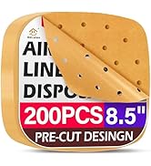 ReLuien 200PCS Air Fryer Liners Disposable, 8.5 Inch Unbleached Parchment Paper Squares, Precut S...