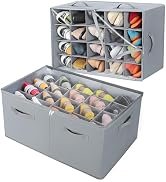 TOPIA HOME Shoe Organizer for Closet 2 Pack, Foldable Shoe Box with Adjustable Dividers and Clear...