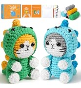 Crochet Kit for Beginners, 2 Pack Dinosaur Cat Crochet Kit, Beginner Crochet Kit for Adults with ...