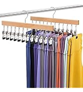 Amber Home Legging Hangers for Closet 2 Pack, Space Saving Wooden Legging Organizer with Clips Ho...