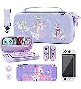 RHOTALL Cute for Carrying Case Set for Nintendo Switch OLED, Purple Storage Case for Switch OLED ...