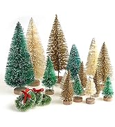 30 Pieces Miniature Sisal Frosted Christmas Trees Bottle Brush Mini Trees Plastic Tabletop Trees ...