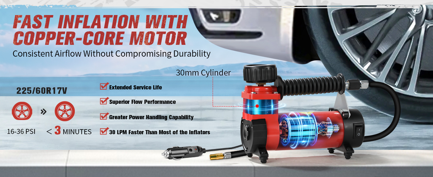 30LPM fast inflation cordless air compressor with copper motor