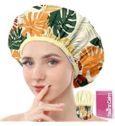 Years calm Shower Caps for Women Reusable Waterproof – Double Layer Elastic Cap with Tropical Bot...