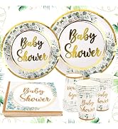 Abilat 120 Pcs Baby Shower Decorations Tableware Set with Paper Plates, Cups, Napkins Gender Reve...