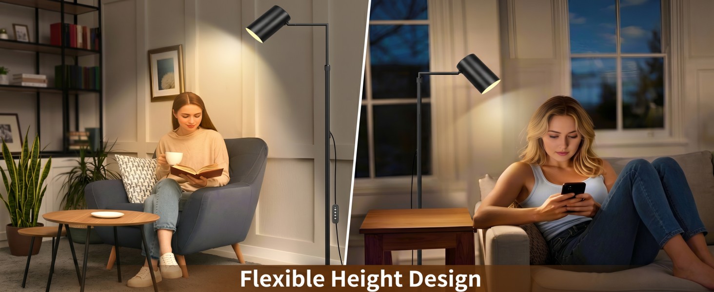 Arc Black Floor Lamp Living Room Timer Stepless Dimmable Height Adjustable Modern Standing Lamps