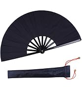 Folding Fan Black Large Hand Fan Chinese Kung Fu Tai Chi Hand Held ABS Plastic-Nylon Folding Fans...