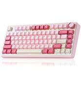 AULA F75 Gaming Keyboard,Creamy Wireless Mechanical Keyboards W/ Knob-Pink | Hot Swappable Custom...