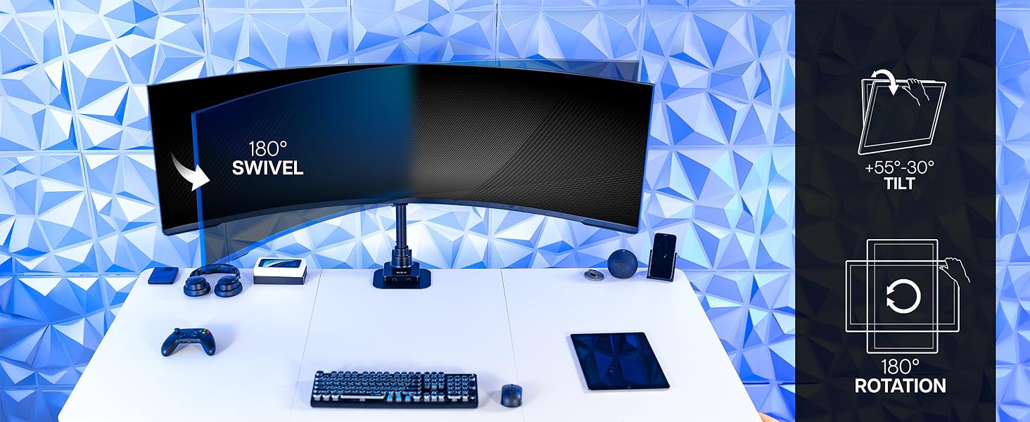 ultrawide monitor mount single arm heavy duty tilt swivel rotate desk clamp vesa adjustable