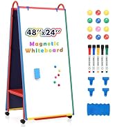 Mobile Whiteboard on Wheels 48x24 in Rolling Classroom Easel for Teaching | Double Sided, with St...