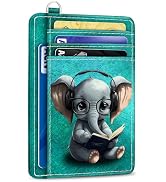 Yonlevres Credit Card Holder Slim Wallet, Elephant RFID Wallet Women Front Pocket Small Card Hold...