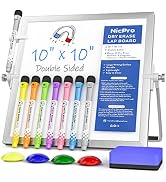 Nicpro Dry Erase Whiteboard, 10 x 10 inch Double Sided Large Magnetic Desktop White Board with St...