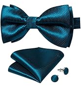 DiBanGu Black Gold Paisley Bow Tie for Men Adjustable Pretied Bow Tie Handkerchief Cufflinks