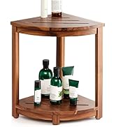 HOLANA 18" Wood Corner Shower Bench & Corner Shower Stool with Storage Shelf - Footrest for Shavi...