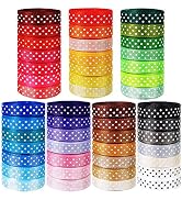Winlyn 48 Rolls 48 Color 240 Yards 3/8" Wide Polka Dot Grosgrain Ribbons Rolls Fabric Ribbons Dec...