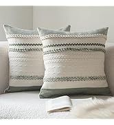 Cethom Boho Throw Pillow Covers 18x18 Inch Set of 2, Green Textured Decorative Couch Pillow Cases...