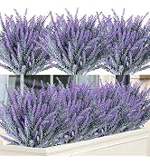 Ouddy Decor 12 Bundles Artificial Lavender Fake Flowers Faux Plastic Plants for Home Wedding Kitc...