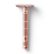 CAVEEM Rose Gold Double-Edge Safety Razor, Single-Blade Razors with 5 Stainless Steel Blades, Reu...