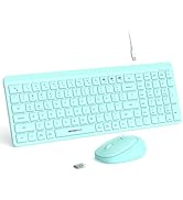 Teal Wireless Keyboard and Mouse Combo for Desktop Mac iPad Bluetooth 2.4 Ghz Rechargeable Slim S...