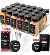 EDELHAUS Glass Spice Jars with Label and Black Lids (24 x 4oz) Spice Containers with 240 Labels, ...