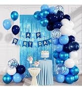CVPARTYON Blue Balloons 12 Inch White Light Navy Metallic Blue Confetti Balloons with Blue Foil C...