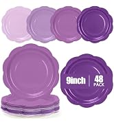 48Pcs Purple Paper Plates 9 Inch Scalloped Gradient Disposable Tableware