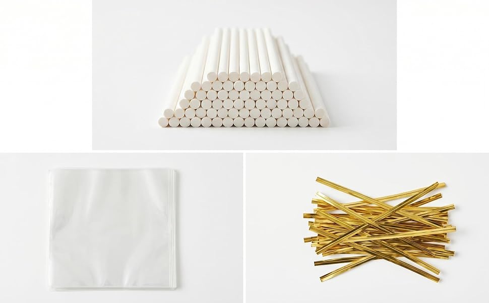 300-piece value set: 100 sticks, 100 bags, 100 ties. Cost-effective for bulk baking projects.