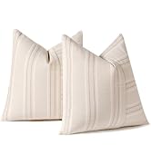 Hckot Decorative Throw Pillow Covers 18x18 Textured Striped Pillow Covers Linen Farmhouse Decor C...