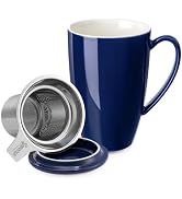Sweese Tea Cup with Infuser and Lid: Microwave Safe Tea Mug with Handle - 15oz Ceramic Cup for Te...