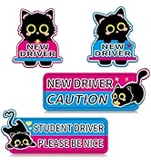 4 Pack Black Cat Student Driver Sticker Magnet for Car, Please Be Patient New Driver Magnets, Cut...