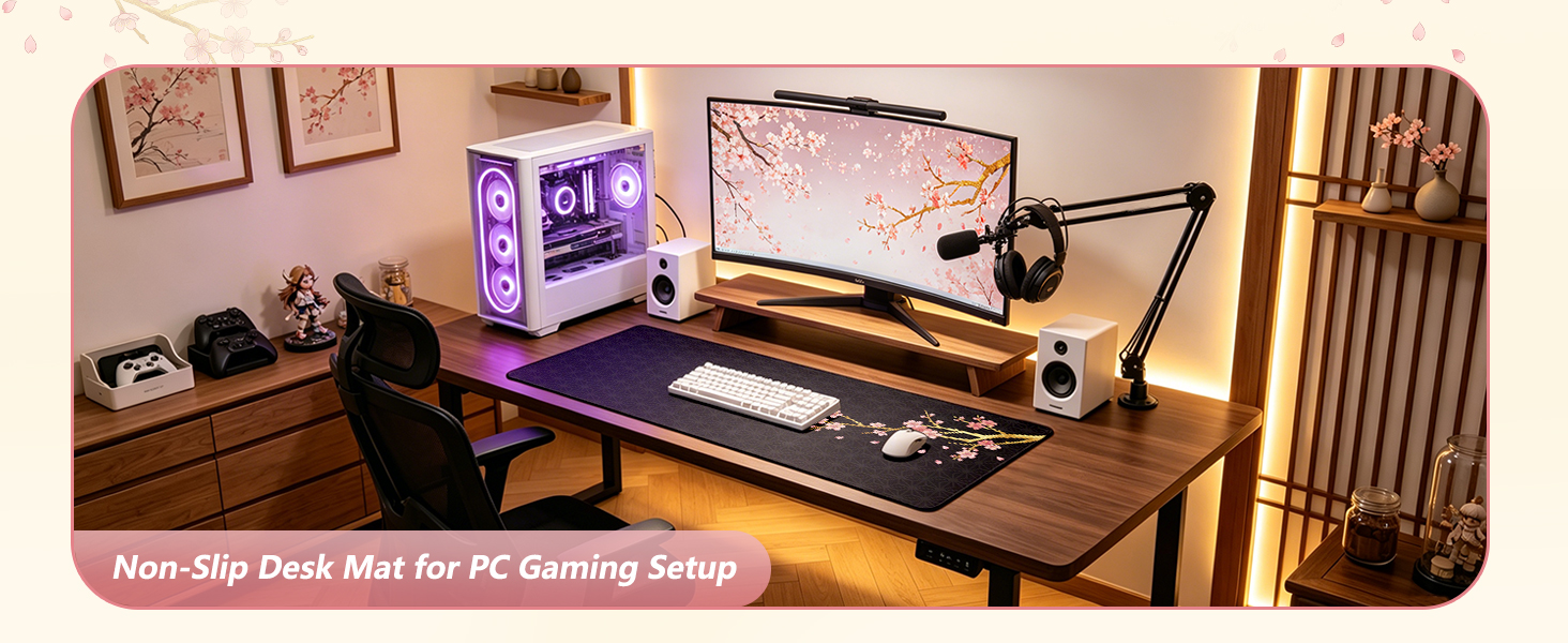 Cherry blossoms Non-Slip Desk Mat For PC Gaming Setup.