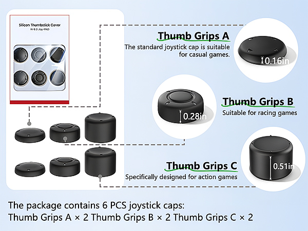 3 Height Thumb Grips 6PCS Set
