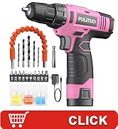 PULITUO 12V Pink Cordless Drill Set Power Drill Kit with Battery and Charger,electric drill home ...