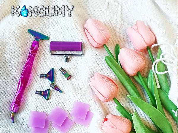 Diamond Art tool Color: Purple Pen , Colorful Metal Tips,red roller