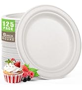 Gezond Compostable Small Paper Plates 6 Inch 125 Pack Dessert Plates Disposable Heavy-Duty Made o...