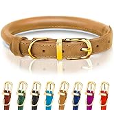 OOPSDOGGY Rolled Leather Dog Collar - Leather Puppy Collars for Small Dogs Cats - Round Dog Colla...