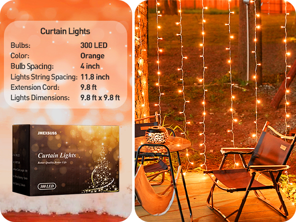 orange curtain lights