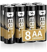 EBL Gold Pro Rechargeable AA Batteries 8 Pack, 1.2V 2800mAh NIMH Battery Upgraded High Capacity A...