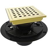 WEBANG 4 Inch Square Shower Floor Drain with Flange,Quadrato Pattern Grate Removable,Food-Grade S...