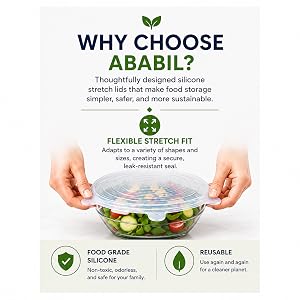 ABABIL reusable silicone stretch lid stretched over a glass bowl to create a secure food cover.
